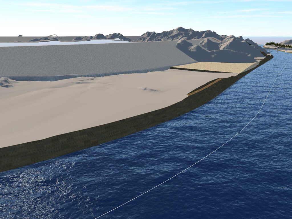 A 3d rendering of a sand dune in the ocean.